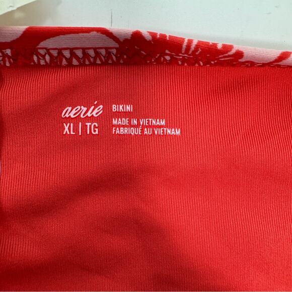 Aerie Classic Bikini Bottom Floral Print Red Pink Retro Vacation Size XL NEW - Picture 4 of 8